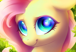 Size: 1900x1300 | Tagged: safe, artist:nekiw, fluttershy, pegasus, pony, g4, bust, cute, detailed eyes, female, looking at you, portrait, shyabetes, smiling, solo, wingding eyes