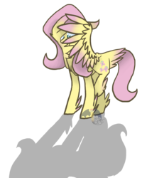 Size: 1686x2106 | Tagged: safe, artist:ashleybances, fluttershy, g4, colored wings, colored wingtips, female, floppy ears, scared, shadow, simple background, solo, tail feathers, transparent background, wing hands