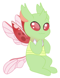 Size: 422x549 | Tagged: safe, artist:mimomc, arista, changedling, changeling, g4, to where and back again, :3, chibi, green changeling, solo