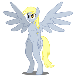 Size: 954x982 | Tagged: safe, artist:flash equestria photography, derpy hooves, anthro, unguligrade anthro, g4, barbie doll anatomy, bubble butt, female, show accurate, show accurate anthro, simple background, solo, spread wings