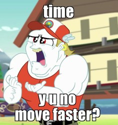 Size: 679x720 | Tagged: safe, edit, edited screencap, screencap, bulk biceps, equestria girls, g4, my little pony equestria girls: legend of everfree, image macro, male, meme, solo, why, y u no