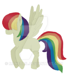 Size: 400x446 | Tagged: safe, artist:manetail, oc, oc only, oc:fire rainbow, blank flank, obtrusive watermark, solo, watermark