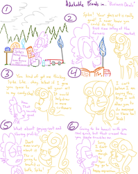 Size: 1280x1611 | Tagged: safe, artist:adorkabletwilightandfriends, bon bon, spike, sweetie drops, dragon, earth pony, pony, comic:adorkable twilight and friends, g4, adorkable friends, comic, farmers market, glass art, lineart, massage, ponyville, slice of life