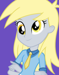 Size: 434x554 | Tagged: safe, derpy hooves, equestria girls, g4, official, crossed arms, female, purple background, simple background, smiling, solo