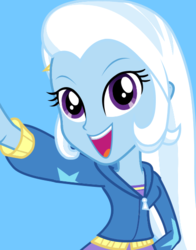 Size: 434x554 | Tagged: safe, trixie, equestria girls, g4, official, blue, blue background, cute, diatrixes, female, looking at you, simple background, smiling, solo