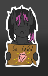 Size: 537x843 | Tagged: safe, artist:lazerblues, oc, oc only, oc:kira, heart, lewd, sign, solo