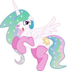 Size: 1509x1600 | Tagged: dead source, safe, artist:verard87, princess celestia, alicorn, pony, g4, clothes, eyeshadow, female, makeup, mare, missing accessory, one eye closed, simple background, socks, solo, tongue out, transparent background, wink