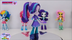 Size: 1136x640 | Tagged: safe, fluttershy, pinkie pie, rainbow dash, rarity, starlight glimmer, equestria girls, g4, boots, clothes, customized toy, doll, equestria girls minis, equestria girls-ified, high heel boots, irl, photo, ponytail, skirt, toy, youtube, youtube link