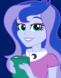 Size: 434x554 | Tagged: safe, princess luna, vice principal luna, equestria girls, g4, official, blue background, female, simple background, smiling, solo