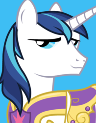 Size: 434x554 | Tagged: safe, shining armor, pony, unicorn, g4, official, armor, blue background, looking at you, male, simple background, solo, stallion