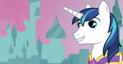 Size: 900x467 | Tagged: safe, shining armor, pony, unicorn, g4, official, canterlot, grin, male, smiling, solo, stallion