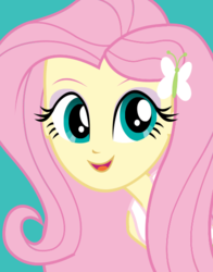 Size: 434x554 | Tagged: safe, fluttershy, human, equestria girls, g4, official, bust, derp, female, happy, looking at you, open mouth, solo