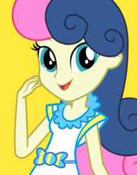 Size: 434x554 | Tagged: safe, bon bon, sweetie drops, equestria girls, g4, official, female, looking at you, simple background, smiling, solo, yellow background