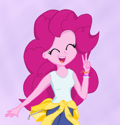 Size: 639x666 | Tagged: safe, artist:djzapapple, pinkie pie, equestria girls, g4, beautiful, clothes, eyes closed, female, happy, open mouth, peace sign, solo, tank top