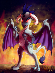 Size: 900x1186 | Tagged: safe, artist:tsitra360, princess ember, dragon, g4, gauntlet of fire, female, fire, glowing eyes, hand on hip, looking at you, solo, standing