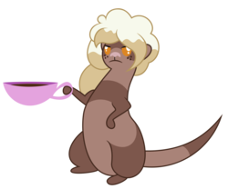 Size: 7000x5833 | Tagged: safe, artist:besttubahorse, oc, oc only, oc:sweet mocha, ferret, absurd resolution, coffee cup, cup, female, freckles, grumpy, simple background, solo, species swap, transparent background, vector