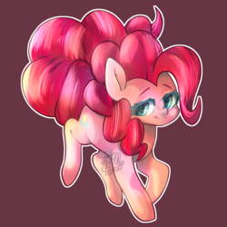 Size: 1885x1885 | Tagged: safe, artist:snow angel, pinkie pie, earth pony, pony, g4, female, lidded eyes, raised hoof, simple background, smiling, solo