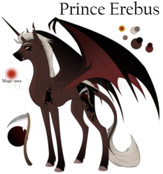 Size: 1200x1290 | Tagged: safe, artist:cranberry--zombie, oc, oc only, oc:erebus, alicorn, bat pony, bat pony alicorn, classical unicorn, pony, unicorn, bat wings, cloven hooves, edgy, horn, leonine tail, male, offspring, parent:oc:hades, parent:princess luna, parents:canon x oc, reference sheet, solo, stallion
