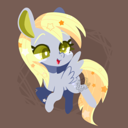 Size: 1704x1704 | Tagged: safe, artist:snow angel, derpy hooves, pegasus, pony, g4, chibi, cute, female, flying, mare, smiling, solo