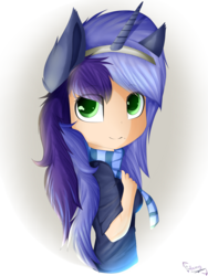 Size: 1500x1995 | Tagged: safe, artist:shan3ng, oc, oc only, oc:krystel, human, pony, unicorn, clothes, colored pupils, horn, horned humanization, humanized, scarf, simple background, solo, transparent background