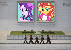 Size: 1222x856 | Tagged: safe, starlight glimmer, sunset shimmer, equestria girls, g4, counterparts, kim il-sung, kim jong-il, korea, north korea, soviet shimmer, stalin glimmer, this will end in civil war, twilight's counterparts