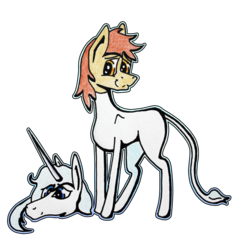 Size: 3228x3188 | Tagged: safe, artist:bumskuchen, oc, oc only, oc:ferb fletcher, clothes, costume, disguise, high res, lady amalthea, mask, masking, ponysuit, request, simple background, solo, the last unicorn, traditional art, transparent background
