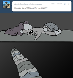 Size: 666x705 | Tagged: safe, artist:egophiliac, princess luna, moonstuck, g4, ask, baby blanket, female, filly, floppy ears, grayscale, lunar map, monochrome, solo, the princess and the pea, tumblr, woona, younger