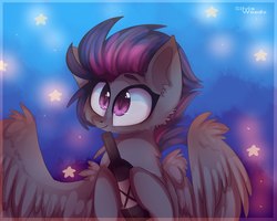 Size: 2500x2000 | Tagged: safe, artist:silvia woods, oc, oc only, oc:cloud bringer, pegasus, pony, abstract background, bottle, high res, male, solo, stars