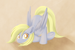 Size: 1926x1279 | Tagged: safe, artist:dusthiel, derpy hooves, pegasus, pony, g4, colored pupils, face down ass up, female, mare, smiling, solo, underhoof