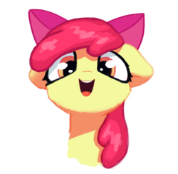 Size: 974x950 | Tagged: safe, artist:inowiseei, apple bloom, earth pony, pony, g4, adorabloom, bust, cute, female, filly, floppy ears, happy, looking at you, portrait, simple background, smiling, solo, white background