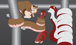 Size: 4425x2655 | Tagged: safe, artist:billy2345, oc, oc only, oc:boltblood thundercloud, oc:cookie fluff, lamia, original species, coils, danger noodles, female, high res, hypnosis, male, mare, pipe, stallion