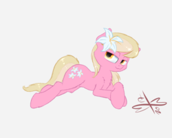 Size: 750x600 | Tagged: safe, artist:malwinters, lily, lily valley, pony, g4, female, lidded eyes, prone, simple background, solo