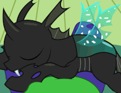 Size: 1990x1538 | Tagged: safe, artist:badumsquish, derpibooru exclusive, thorax, changeling, human, animated, breathing, content, cute, cuteling, dream, duo, fangs, gif, human on changeling snuggling, lap, male, offscreen character, pov, sitting on lap, sleeping, smiling, sweet dreams fuel, thorabetes, wing twitch