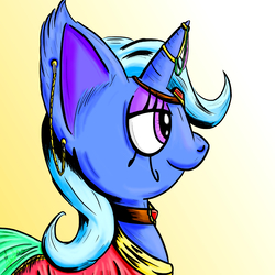 Size: 1000x1000 | Tagged: safe, artist:rickrick-mythos, trixie, pony, unicorn, g4, ear piercing, earring, female, horn, horn ring, jewelry, makeup, piercing, solo