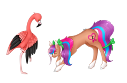 Size: 1024x672 | Tagged: safe, artist:sofienriquez, oc, oc only, earth pony, flamingo, pony, bowing, eyes closed, female, mare, simple background, transparent background