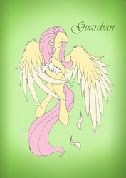 Size: 2480x3508 | Tagged: safe, artist:reptilianbirds, angel bunny, fluttershy, pegasus, pony, g4, gradient background, high res, spread wings