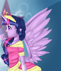 Size: 2000x2330 | Tagged: safe, artist:clefficia, twilight sparkle, equestria girls, g4, clothes, coronation dress, crown, dress, female, high res, horn, horned humanization, regalia, solo, winged humanization, wings