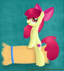 Size: 2877x3225 | Tagged: safe, artist:songbirdserenade, apple bloom, earth pony, pony, g4, bipedal, bipedal leaning, female, filly, hay bale, high res, leaning, simple background, solo, the cmc's cutie marks