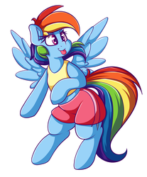 Size: 2386x2876 | Tagged: safe, artist:graphene, rainbow dash, g4, clothes, cute, dashabetes, female, high res, shorts, simple background, smiling, solo, swimsuit, tank top, tongue out, white background, winter swimsuit