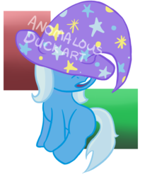 Size: 570x694 | Tagged: safe, artist:anomalousduckart, trixie, pony, g4, clothes, female, filly, hat, solo, trixie's hat, watermark, younger