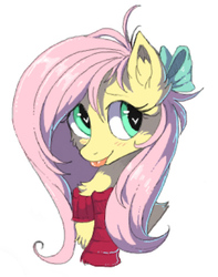 Size: 368x467 | Tagged: safe, artist:hioshiru, fluttershy, pegasus, pony, g4, :p, bow, bust, chest fluff, clothes, cute, ear fluff, female, flockmod, hair bow, heart eyes, looking sideways, portrait, scarf, shyabetes, silly, simple background, solo, tongue out, white background, wingding eyes