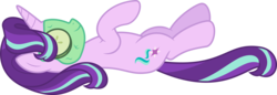 Size: 18680x6400 | Tagged: safe, artist:parclytaxel, derpibooru exclusive, starlight glimmer, pony, g4, .svg available, absurd resolution, cucumber, female, food, mud mask, on back, raised hoof, simple background, smiling, solo, transparent background, vector