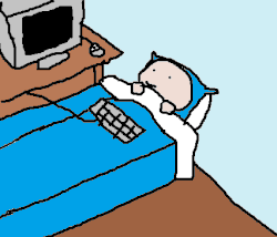 Size: 426x364 | Tagged: safe, señor huevos, 1000 hours in ms paint, animated, bed, computer, gif, good night, male, sleeping, solo