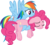 Size: 6000x5402 | Tagged: safe, artist:slb94, pinkie pie, rainbow dash, pony, g4, my little pony: friendship is magic, too many pinkie pies, absurd resolution, butt, carrying, eyes closed, flying, frown, holding a pony, plot, simple background, transparent background, vector