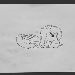 Size: 720x720 | Tagged: safe, artist:nightwind-arts, oc, oc only, pegasus, pony, female, mare, prone, simple background, sketch, solo, thinking, traditional art, white background