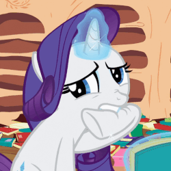 Size: 508x507 | Tagged: safe, screencap, rarity, pony, unicorn, g4, season 2, secret of my excess, animated, biting, book, cropped, female, floppy ears, gif, gritted teeth, hoof biting, looking back, magic, nose wrinkle, open mouth, raised hoof, rarara, rarity is a marshmallow, sitting, solo, telekinesis