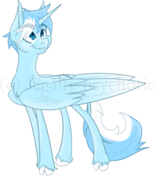 Size: 1254x1413 | Tagged: safe, artist:cranberry--zombie, oc, oc only, alicorn, classical unicorn, pony, cloven hooves, horn, impossibly large wings, large wings, leonine tail, male, simple background, solo, stallion, transparent background, unshorn fetlocks, watermark, wings