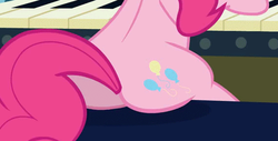 Size: 570x290 | Tagged: safe, screencap, pinkie pie, earth pony, pony, castle mane-ia, g4, balloonbutt, butt, cropped, dat ass, female, mare, meme, musical instrument, organ, organ to the outside, plot, solo, thick