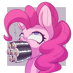 Size: 1000x1000 | Tagged: dead source, safe, artist:kaikoinu, pinkie pie, earth pony, pony, g4, eating, female, food, gentlemen, maki, setsubun, silly, silly pony, solo, sushi, that pony sure does love sushi