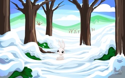 Size: 2560x1600 | Tagged: safe, artist:mysticalpha, angel bunny, g4, male, plant, scenery, snow, solo, tree